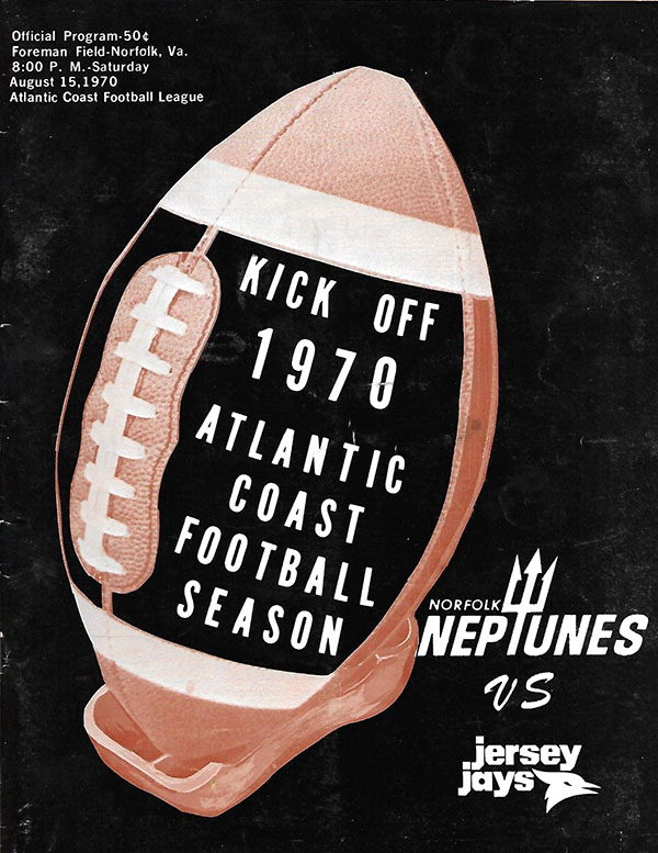 ACFL Game Program: Norfolk Neptunes vs. Jersey Jays (August 15, 1970)