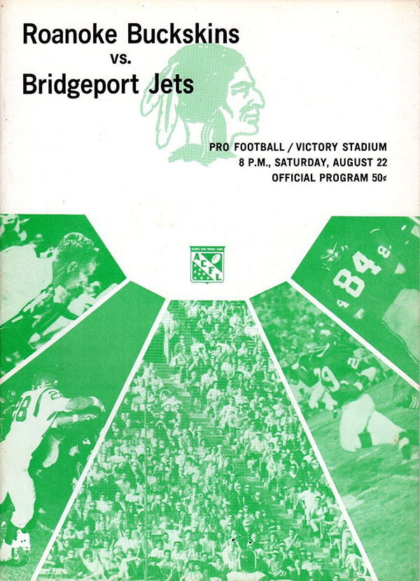 ACFL Game Program: Roanoke Buckskins vs. Bridgeport Jets (August 22, 1970)