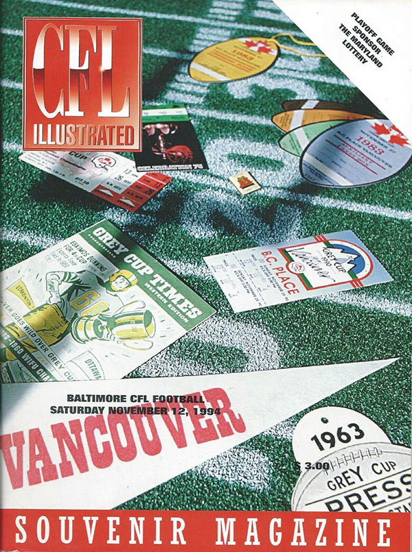 CFL Program: Baltimore Football Club vs. Toronto Argonauts (November 12, 1994)