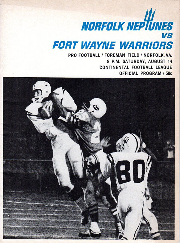 CoFL Game Program: Norfolk Neptunes vs. Fort Wayne Warriors (August 14, 1965)