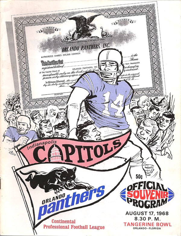 CoFL Game Program: Indianapolis Capitols vs. Orlando Panthers (August 17, 1968)