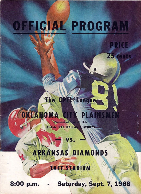 CoFL Game Program: Arkansas Diamonds vs. Oklahoma City Plainsmen (September 7, 1968)