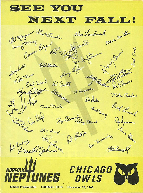 CoFL Game Program: Norfolk Neptunes vs. Chicago Owls (November 17, 1968)