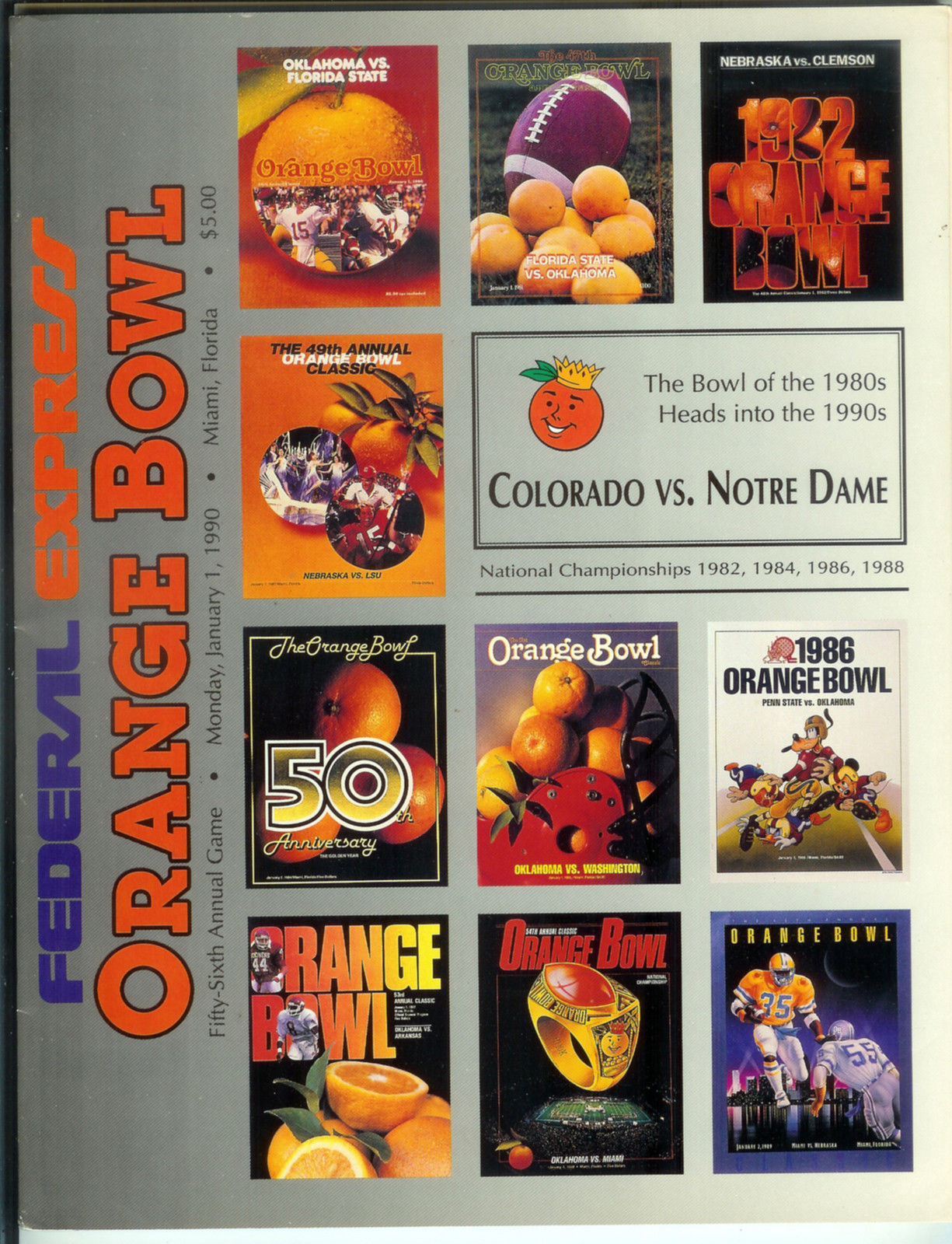 NCAA Bowl Game Program: 1990 Orange Bowl (Notre Dame Fighting Irish vs. Colorado Buffaloes)