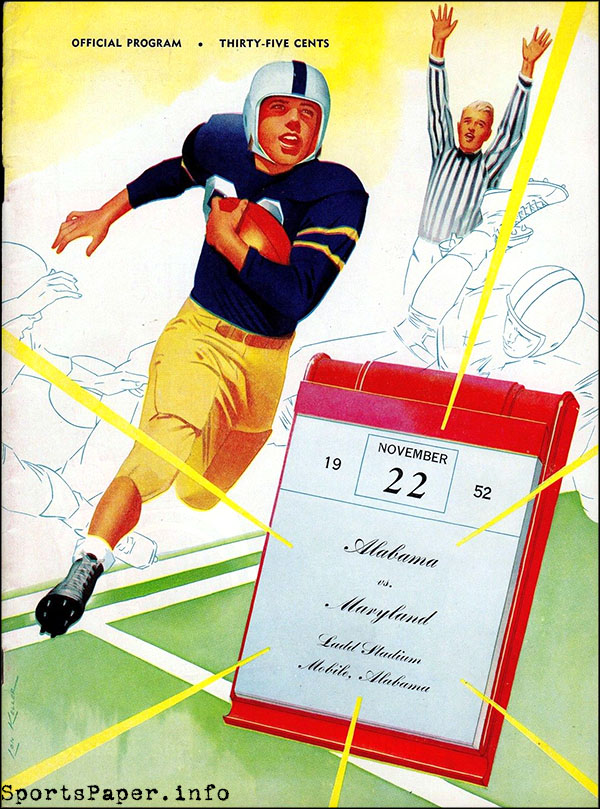 College Football Program: Alabama Crimson Tide vs. Maryland Terrapins (November 22, 1952)