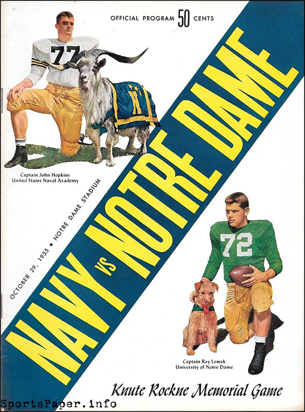 College Football Program: Notre Dame Fighting Irish vs. Navy Midshipmen (October 29, 1955)