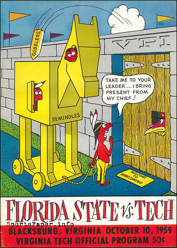 College Football Program: Virginia Tech Gobblers vs. Florida State Seminoles (October 10, 1959)