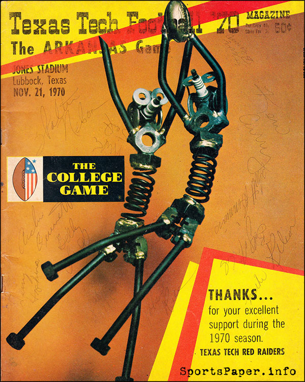 College Football Program: Texas Tech Red Raiders vs. Arkansas Razorbacks (November 21, 1970)