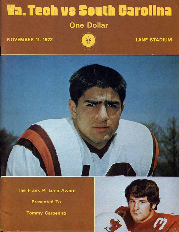 College Football Program: Virginia Tech Gobblers vs. South Carolina Gamecocks (November 11, 1972)