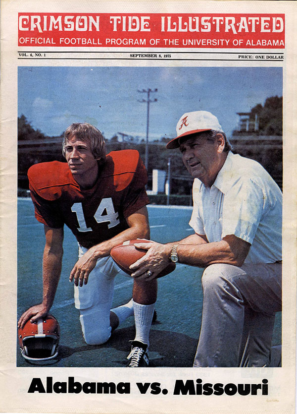 College Football Program: Alabama Crimson Tide vs. Missouri Tigers (September 8, 1975)