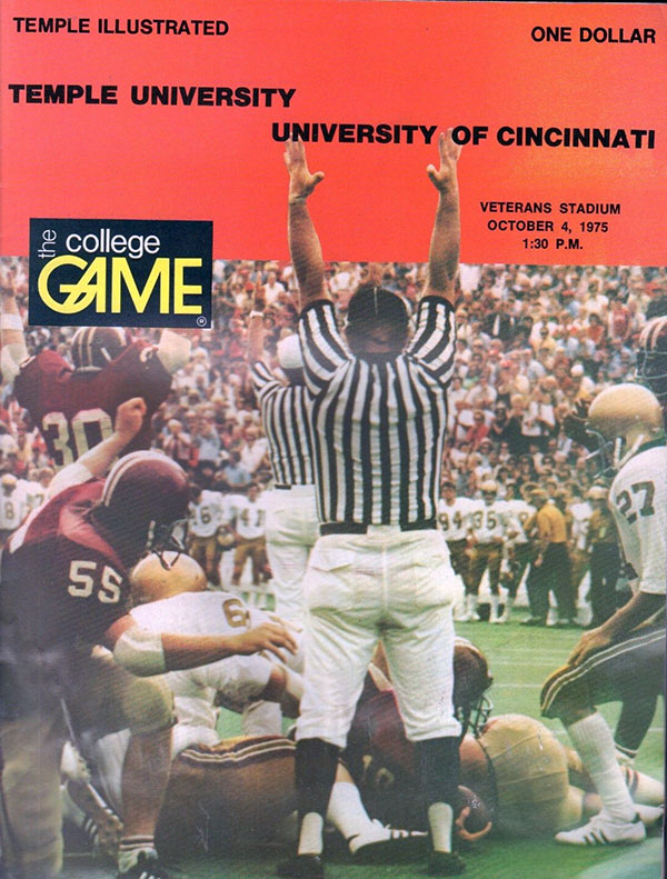 College Football Program: Temple Owls vs. Cincinnati Bearcats (October 4, 1975)