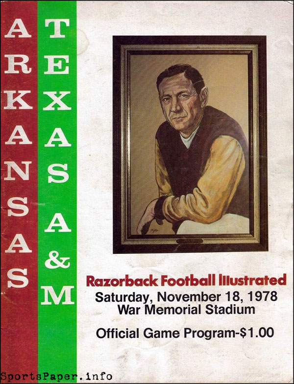 College Football Program: Arkansas Razorbacks vs. Texas A&M Aggies (November 18, 1978)