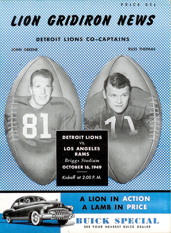 NFL Program: Detroit Lions vs. Los Angeles Rams (October 16, 1949)