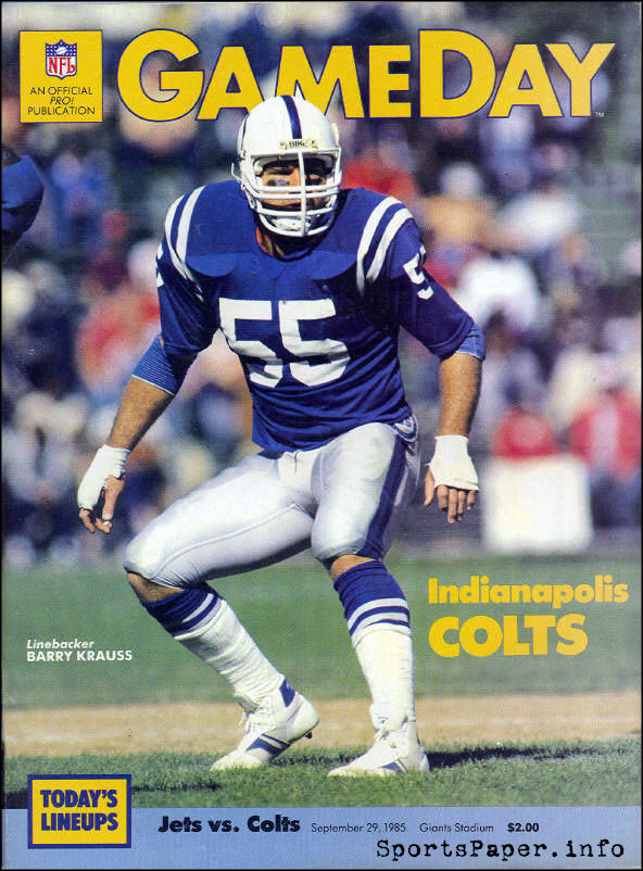NFL Program: New York Jets vs. Indianapolis Colts (September 29, 1985)