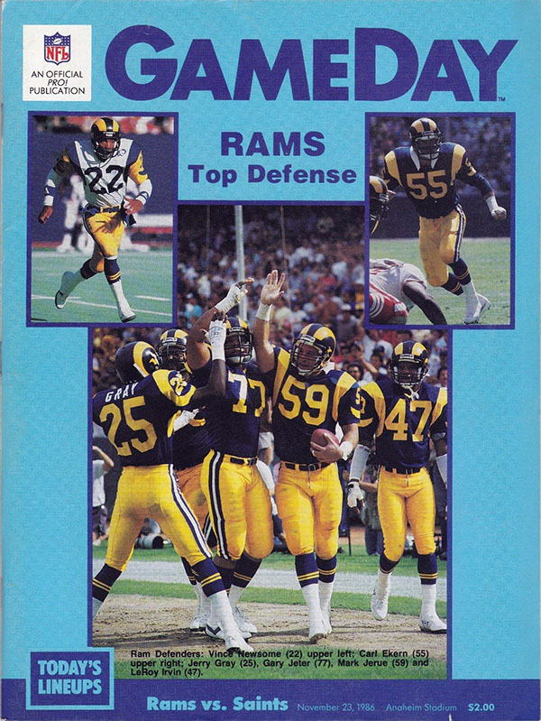 NFL Program: Los Angeles Rams vs. New Orleans Saints (November 23, 1986)