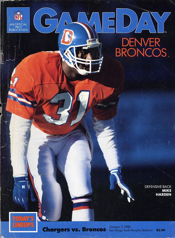 NFL Program: San Diego Chargers vs. Denver Broncos (October 2, 1988)