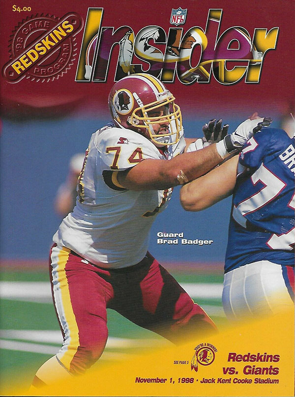 NFL Program: Washington Redskins vs. New York Giants (November 1, 1998 ...