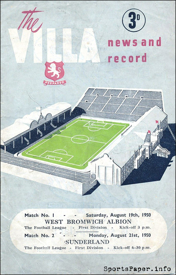 English Football Program: Aston Villa vs. West Bromwich Albion (August 19, 1950)