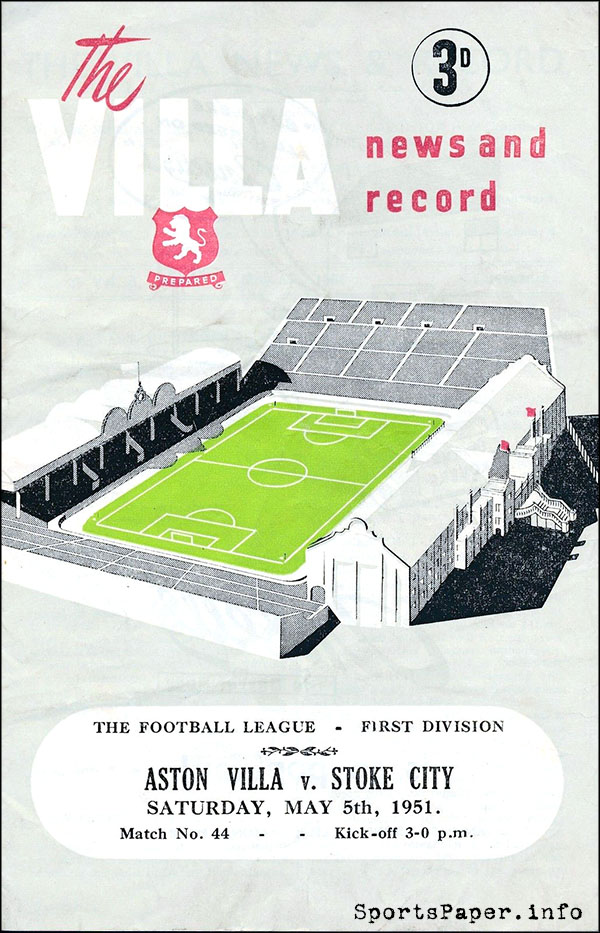 English Football Program: Aston Villa vs. Stoke City (May 5, 1951)