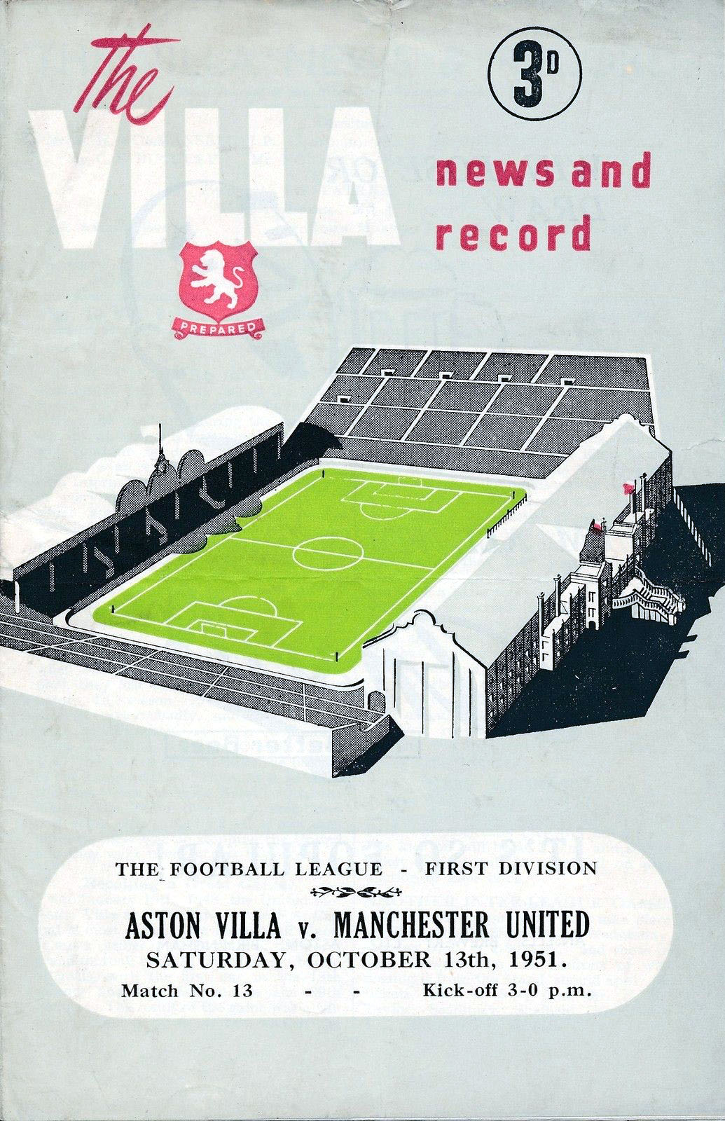 English Football Program: Aston Villa vs. Manchester United (October 13, 1951)