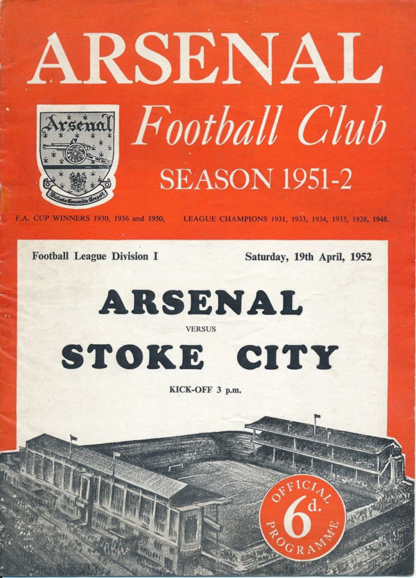 English Football Program: Arsenal vs. Stoke City (April 19, 1952)