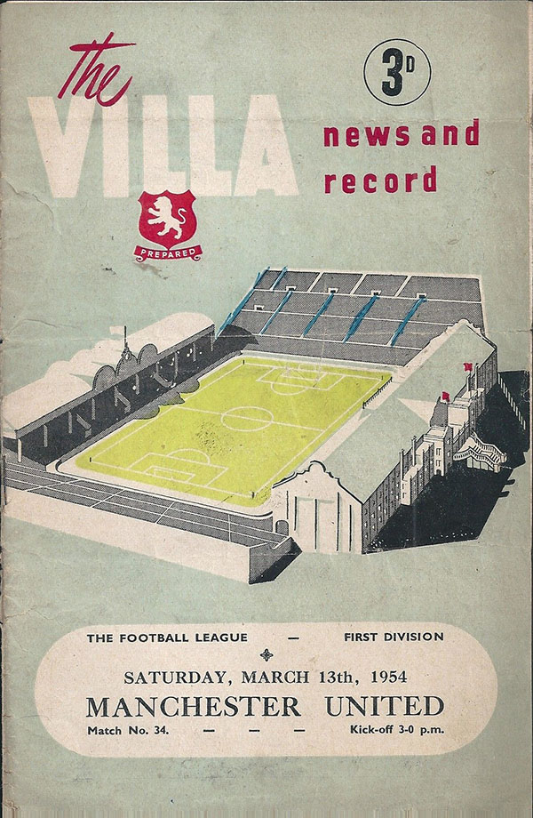 English Football Program: Aston Villa vs. Manchester United (March 13, 1954)