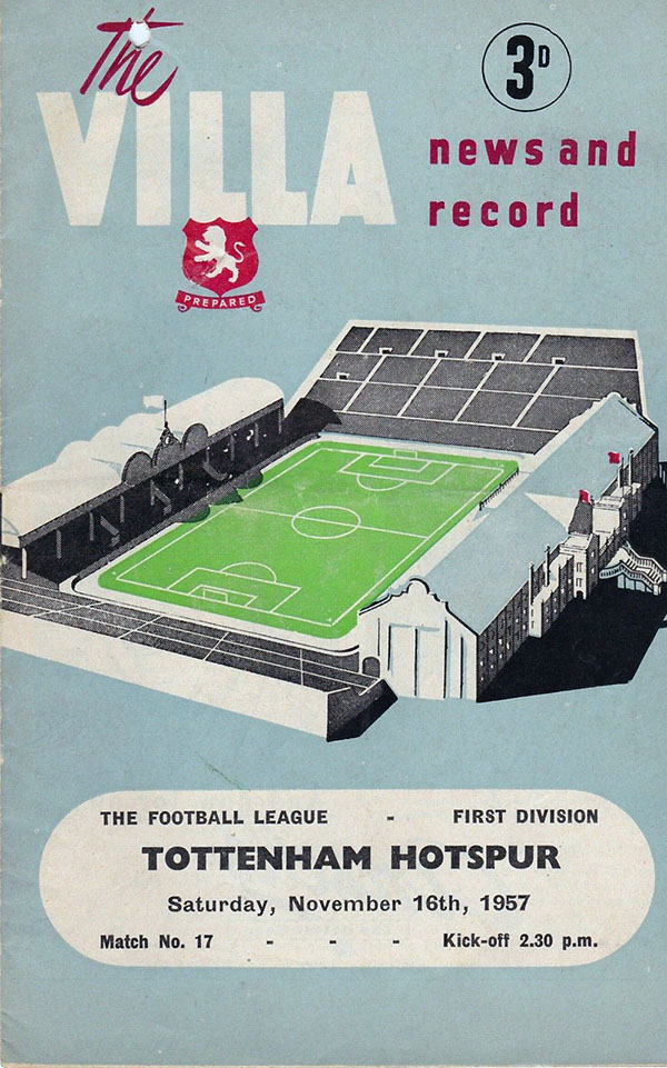 English Football Program: Aston Villa vs. Tottenham Hotspur (November 16, 1957)