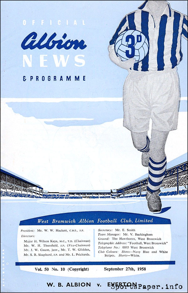 English Football Program: West Bromwich Albion vs. Everton (September 27, 1958)