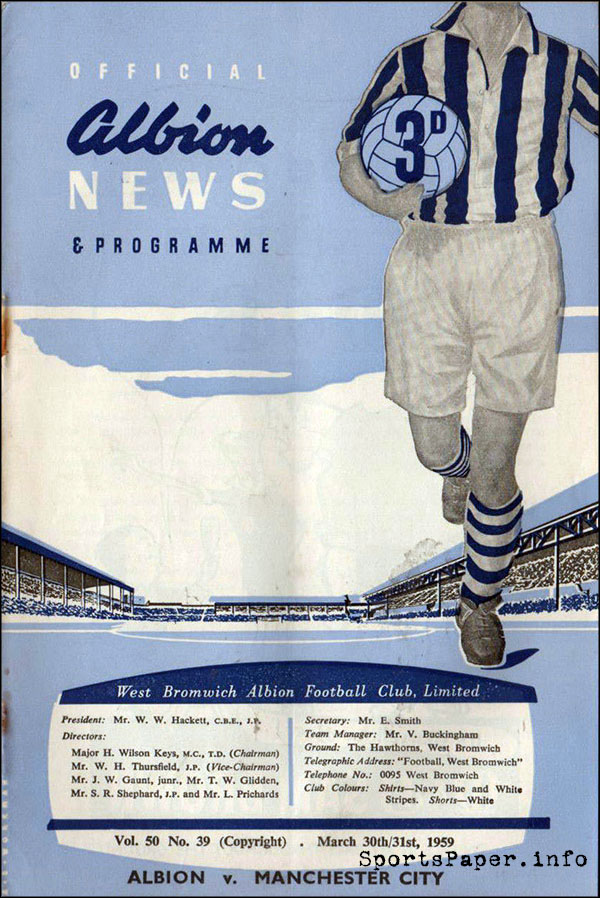 English Football Program: West Bromwich Albion vs. Manchester City (March 31, 1959)