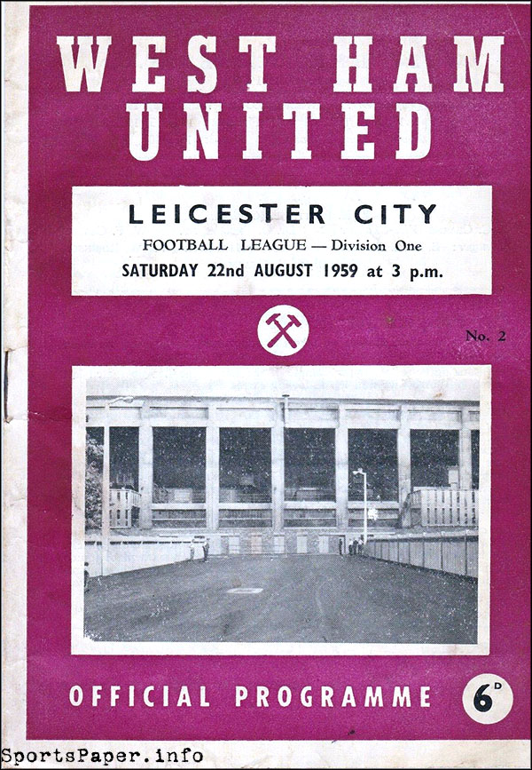 English Football Program: West Ham United vs. Leicester City (August 22, 1959)