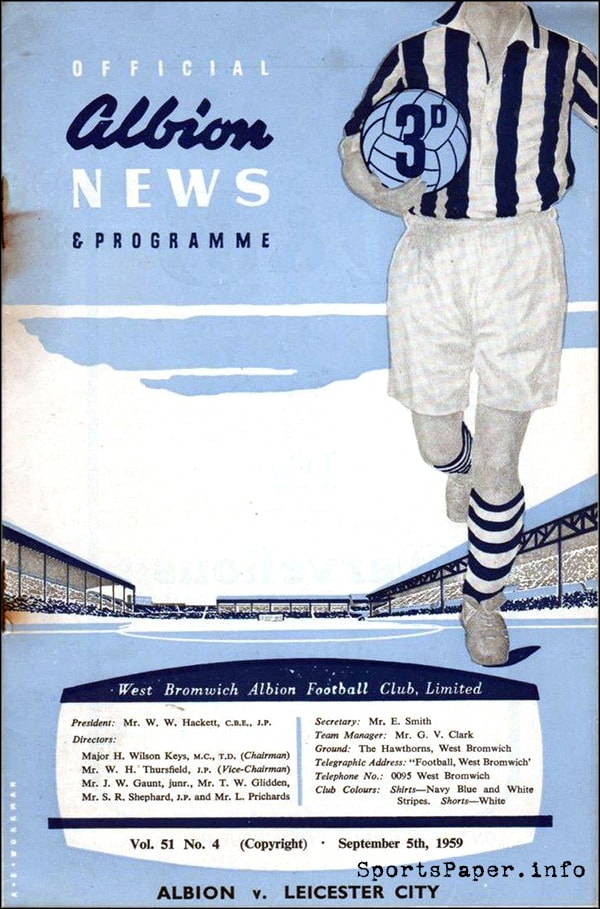 English Football Program: West Bromwich Albion vs. Leicester City (September 5, 1959)