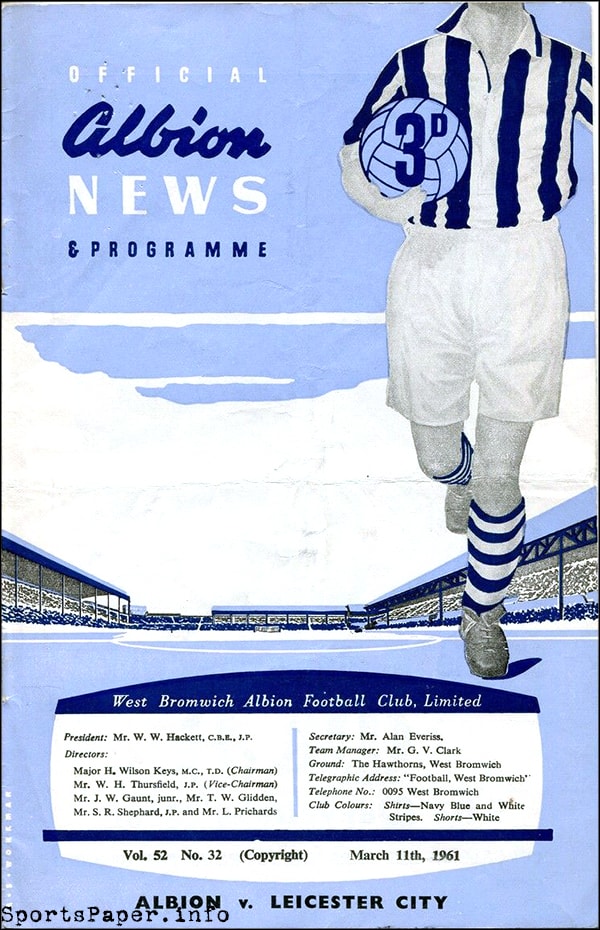 English Football Program: West Bromwich Albion vs. Leicester City (March 11, 1961)