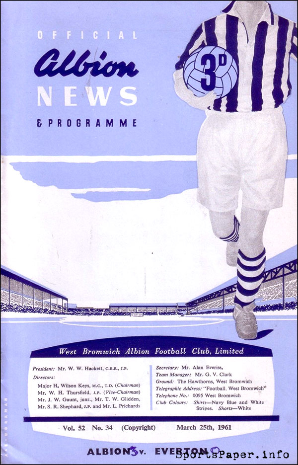 English Football Program: West Bromwich Albion vs. Everton (March 25, 1961)