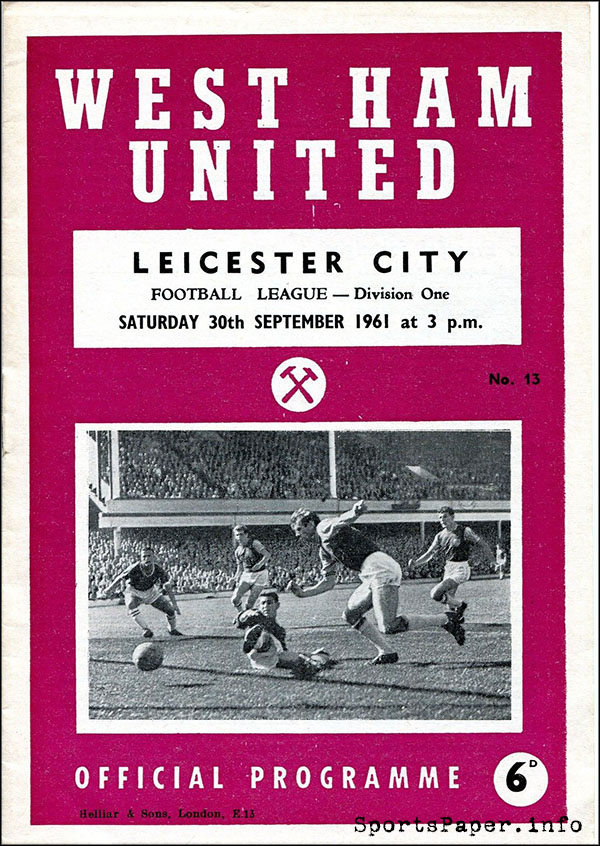 English Football Program: West Ham United vs. Leicester City (September 30, 1961)