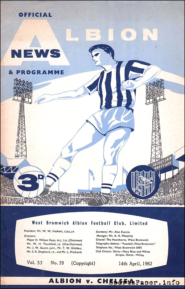 English Football Program: West Bromwich Albion vs. Chelsea (April 14, 1962)