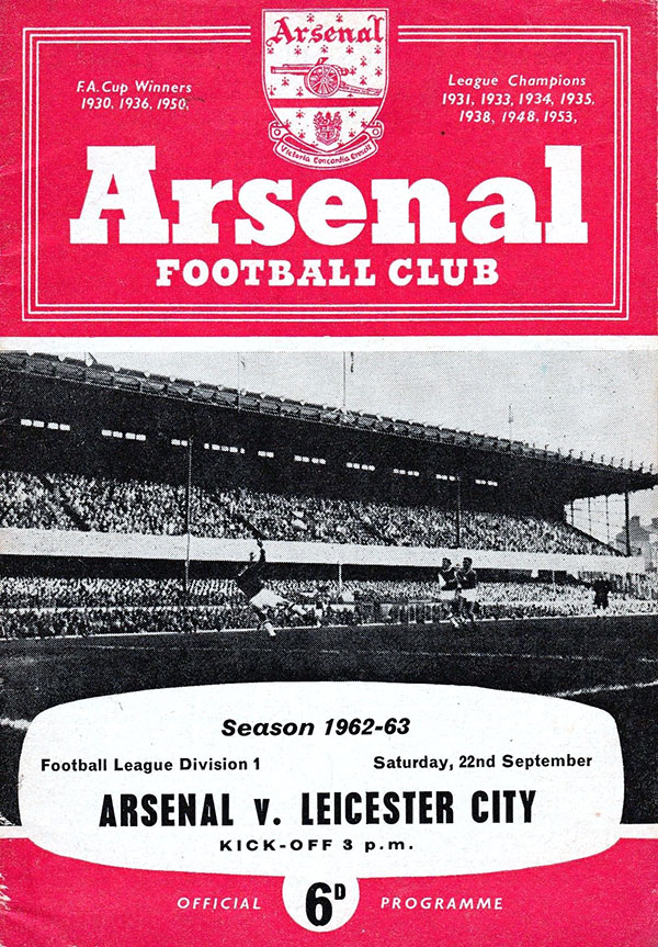 English Football Program: Arsenal vs. Leicester City (September 22, 1962)
