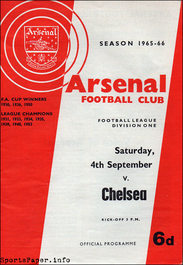 English Football Program: Arsenal vs. Chelsea (September 4, 1965)