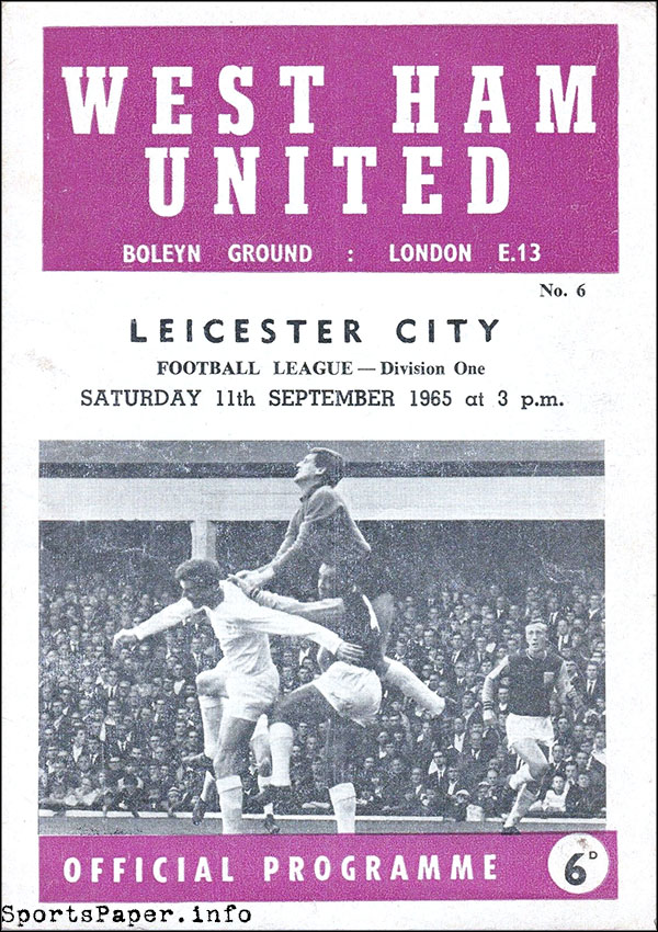 English Football Program: West Ham United vs. Leicester City (September 11, 1965)