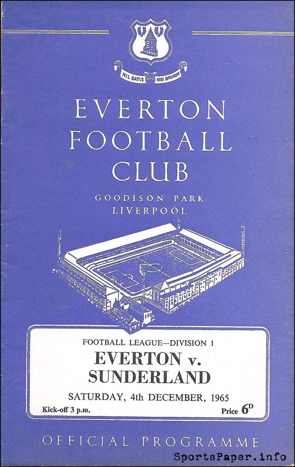 English Football Program: Everton vs. Sunderland (December 4, 1965)