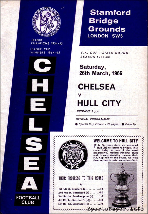 English Football Program: Chelsea vs. Hull City (March 26, 1966)