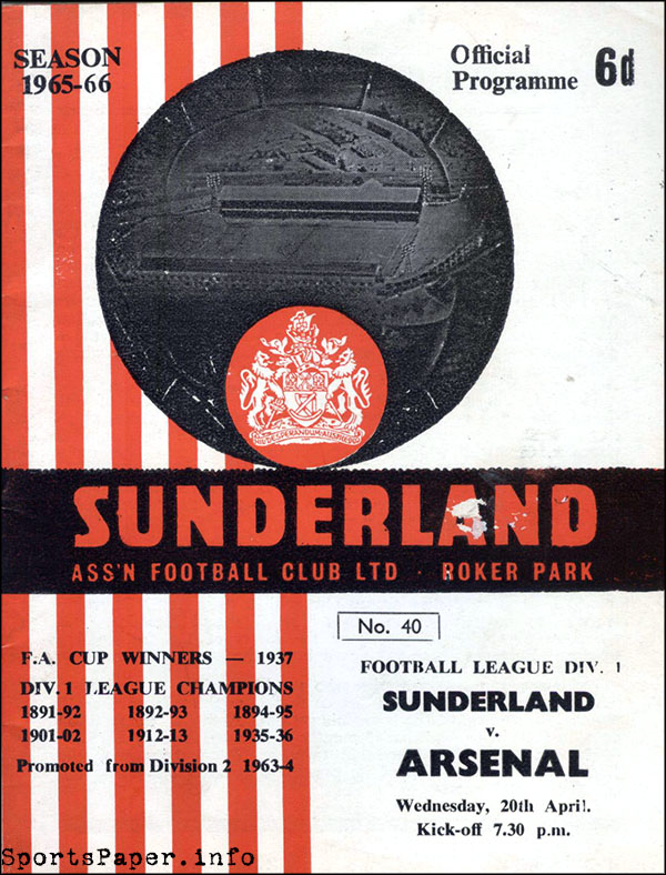 English Football Program: Sunderland vs. Arsenal (April 20, 1966)