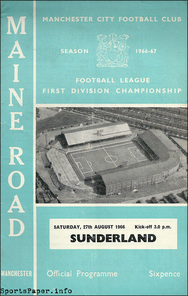 English Football Program: Manchester City vs. Sunderland (August 27, 1966)