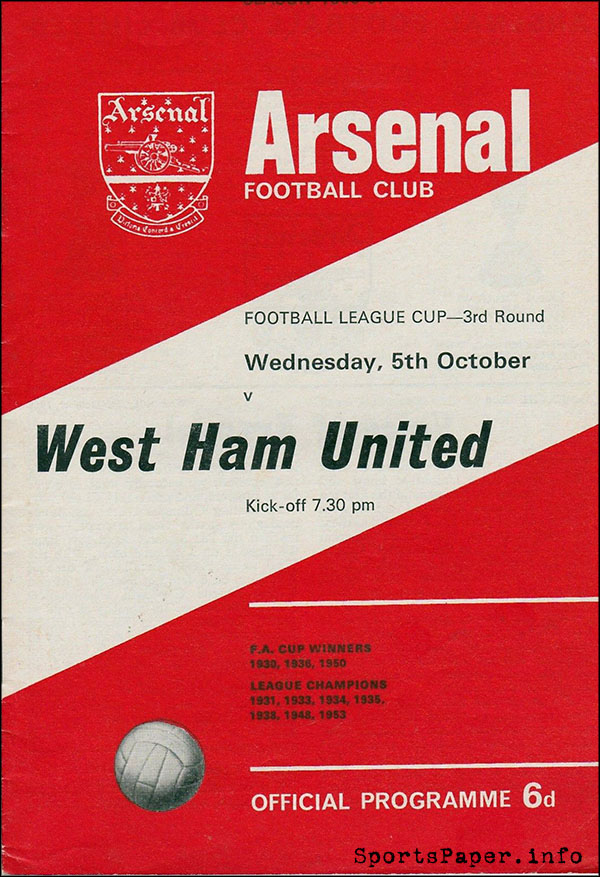 English Football Program: Arsenal vs. West Ham United (October 5, 1966)