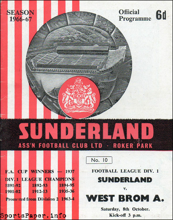 English Football Program: Sunderland vs. West Bromwich Albion (October 8, 1966)
