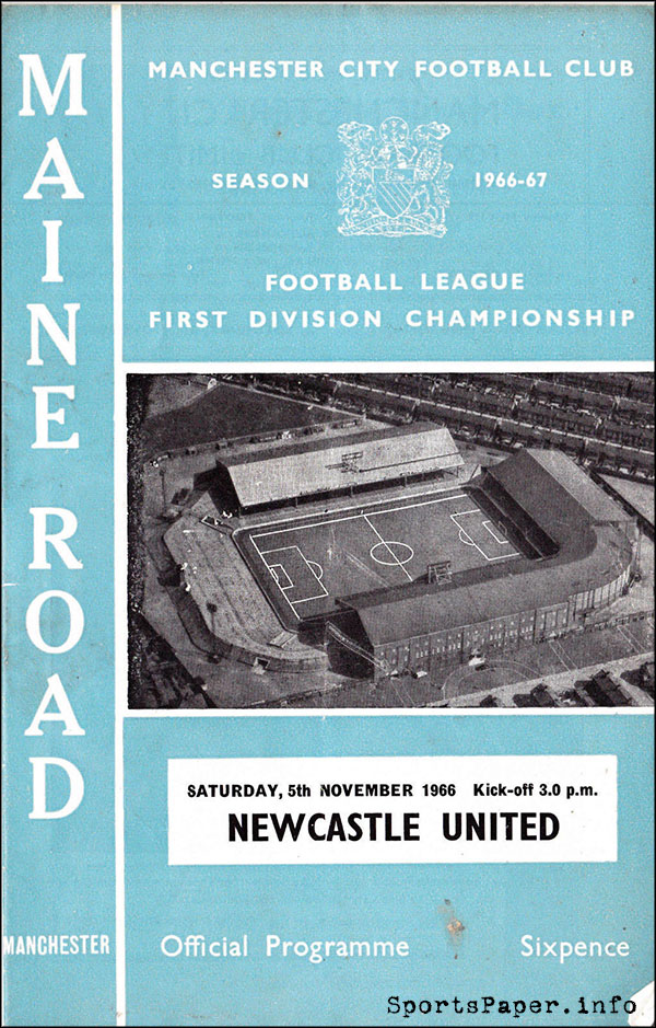English Football Program: Manchester City vs. Newcastle United (November 5, 1966)