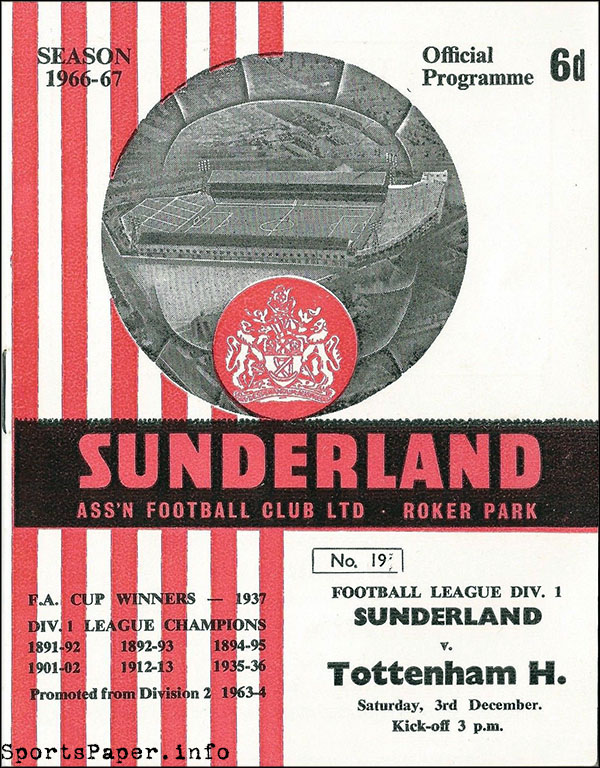 English Football Program: Sunderland vs. Tottenham Hotspur (December 3, 1966)