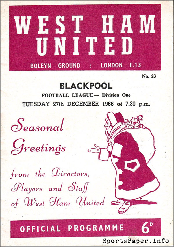 English Football Program: West Ham United vs. Blackpool (December 27, 1966)