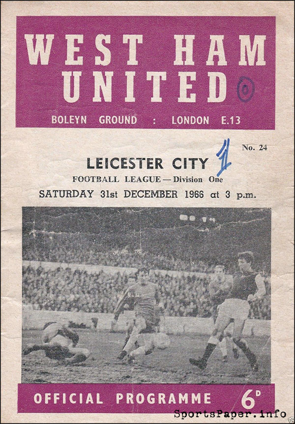 English Football Program: West Ham United vs. Leicester City (December 31, 1966)