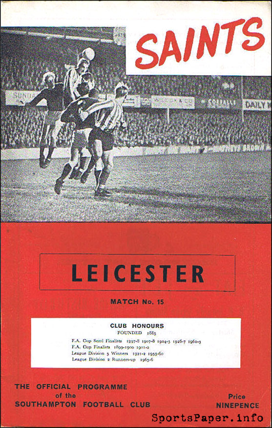 English Football Program: Southampton vs. Leicester City (January 14, 1967)
