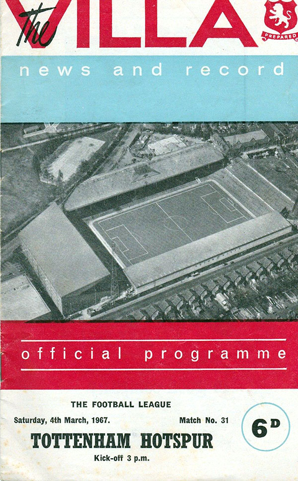 English Football Program: Aston Villa vs. Tottenham Hotspur (March 4, 1967)